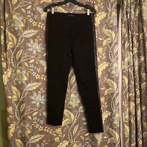 Asoran Women's Dress Pants Black Stretch Skinny Slacks with Leather Stripe